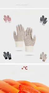 Macro detail of thermal fleece lining and touchscreen fingertips on knitted winter gloves