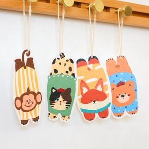 Thick animal pattern wood pulp cotton dishcloths hanging on wooden hooks