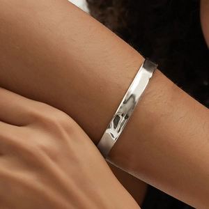Minimalist silver-plated brass open C-shape cuff bracelet in high-polished finish