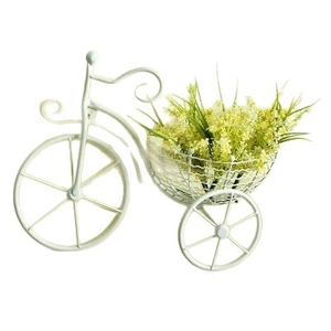 European iron bicycle wall flower basket with yellow artificial plants on white background