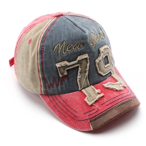 Retro washed color-block baseball cap with New York embroidery and 79 patch