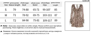 Size chart showing S, M, L measurements for Leopard print ruffle mini dress long sleeve