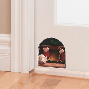 Creative 3D Christmas mouse hole wall sticker featuring a fireplace and holiday stockings