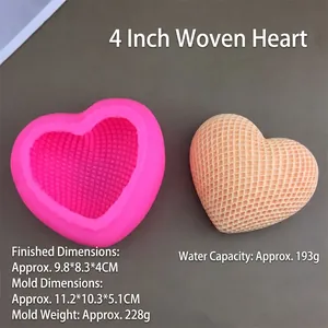 Detail view of woven heart silicone mold with dimensions for baking and DIY crafts