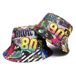 Retro 80s 90s Pattern Reversible Bucket Hat For Men Women Polyester Sun Protection Outdoor Travel Pop Art Print