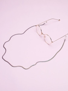 Macro detail of colorful metallic eyewear chain with adjustable anti-slip silicone loops
