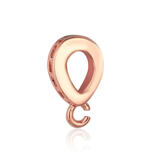 Macro detail of rose gold waterdrop pendant clasp with polished mirror finish and C-hook