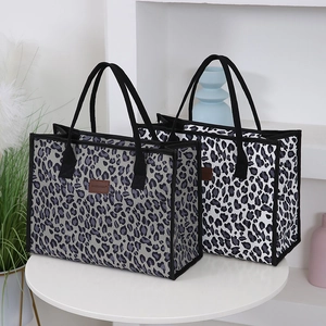 Fashionable leopard print tote bag with large capacity in grey and white canvas options