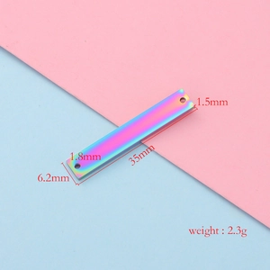 Rainbow rectangle stainless steel connector with dimensions 35x6.2mm and 2.3g weight
