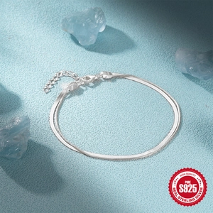 Minimalist double-layered S925 sterling silver snake chain bracelet for women