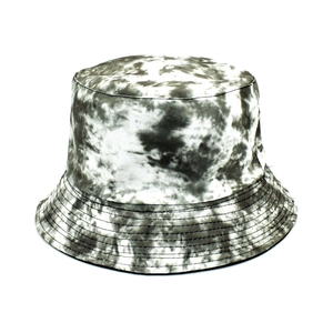 Detailed view of tie-dye bucket hat featuring reinforced stitching on the brim fabric