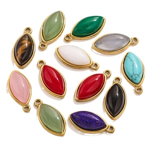 Marquise cut natural stone pendants with gold plated stainless steel frames in various colors
