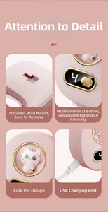 Close-up of pink cat-themed air freshener with USB charging port and LED display