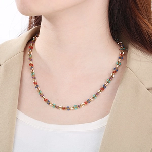 Colorful enamel link necklace in premium titanium steel for women's fashion styling
