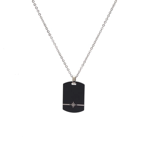 Luxury stainless steel necklace featuring a black rectangle star compass pendant on silver chain