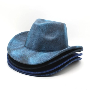 Western Cowboy Hat Wide Brim Vintage Denim Texture Felt Fedora Jazz Hat For Men And Women Sun Protection
