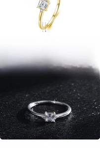Detail view of S925 sterling silver ring with 4mm square cut stone and silver finish