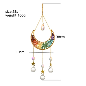 Detailed view of moon suncatcher with dimensions showing 38cm length and 10cm width