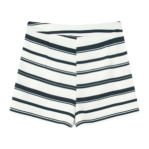 Women's two-piece set featuring black and white striped shorts with high-waisted design