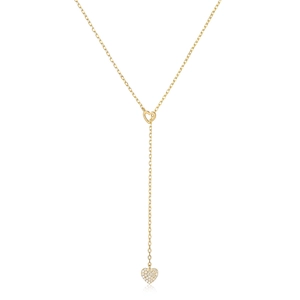 Elegant gold S925 sterling silver Y-shaped necklace featuring two zircon heart pendants