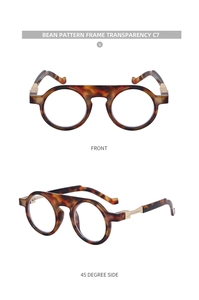 Detailed front and side view of round tortoise shell sunglasses with thick frames