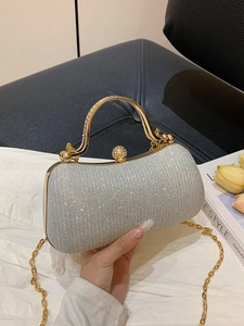 Elegant Women Evening Clutch Bag Glitter Sparkly Handbag With Rhinestone Lock And Metal Handle Chain Strap For Party Wedding