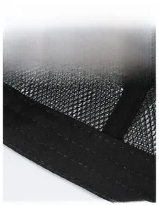 Detail of widened sweatband and breathable mesh fabric on the black sports cap