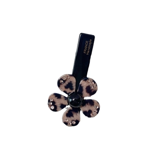 Elegant leopard print flower hair clip with rhinestones and France handmade inscription