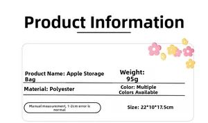 Detailed specifications for apple-shaped polyester organizer bag with size and weight info