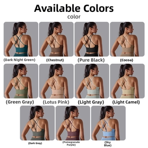 Cross-back sports bra set in eleven various colors for yoga and fitness training