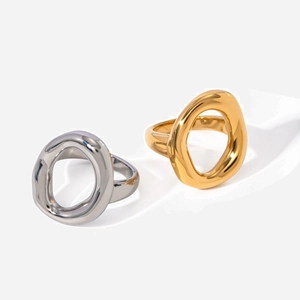 Hollow Oval Ring 18K Gold Plated Stainless Steel Irregular Geometric Chunky Minimalist Trendy Jewelry For Women