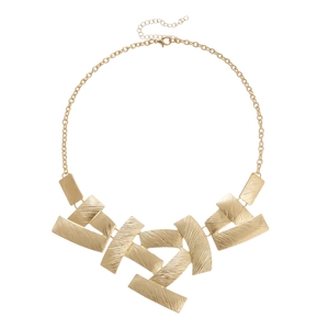 Statement gold necklace with brushed geometric rectangle metal plates and link chain