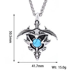 Detail of eagle pendant with turquoise gemstone showing dimensions 50.5mm x 41.7mm