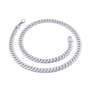 Polished silver titanium steel curb chain necklace with engraved texture for men and women