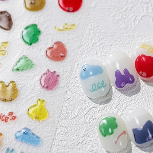 3D embossed cartoon nail stickers with colorful bears and frogs for nail art decoration