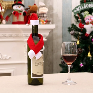 Décoration de Bouteille de Vin Mini Noël Chapeau et Écharpe Décor de Table de Fête Tissu Non Tissé Couvercle de Bouteille Noël