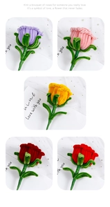 Detailed view of handmade chenille stem rose bouquets in five vibrant floral colors