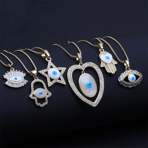 Collier en Cuivre Zirconia Mauvais Œil Plaqué Or Main De Fatima Cœur Étoile Pendentif Bijoux Pour Femmes Hommes