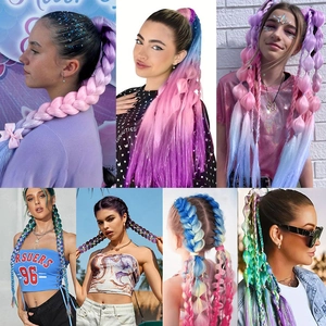 Multi-color gradient synthetic hair extensions for 70cm long colorful braided hairstyles