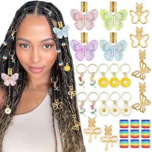 Braid Accessories Butterfly Daisy Gold Metal Hair Rings Spirals Colorful Resin Charms For Dreadlocks Hair Decoration