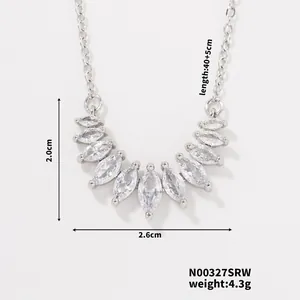 Detailed view of silver zircon teardrop necklace with dimensions 2.6cm by 2.0cm and 4.3g weight