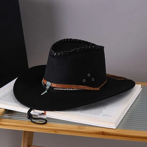 Black wool felt western cowboy hat with turquoise stone and feather metal pendants