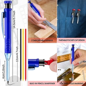 Blue deep hole mechanical carpenter pencil with 2.8mm refills for woodworking and marking