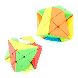 Set of two colorful geometric puzzle cubes with smooth rotation for logic training