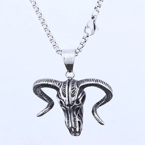 3D Viking ram head skull pendant necklace in vintage stainless steel hip-hop style