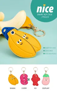 Détails du porte-cartes et porte-clés en cuir en forme de banane et cerise