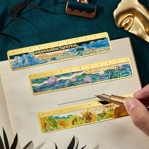 Three-piece metal hollow bookmarks with Impressionist oil painting motifs and 10cm scale