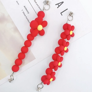 Red flower beaded lanyard with yellow center and silver magnetic metal clasp closure