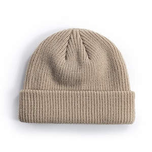 Khaki rib-knit beanie hat for men and women with thick cuffed brim for autumn and winter