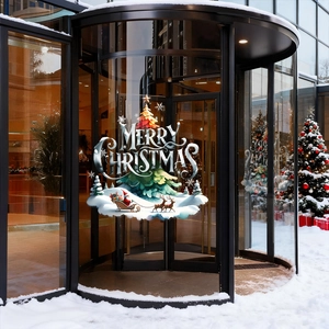 Christmas Window Stickers Static Cling Decals PVC Reusable Double Sided Reindeer Santa Claus Christmas Tree Shop Glass Decor